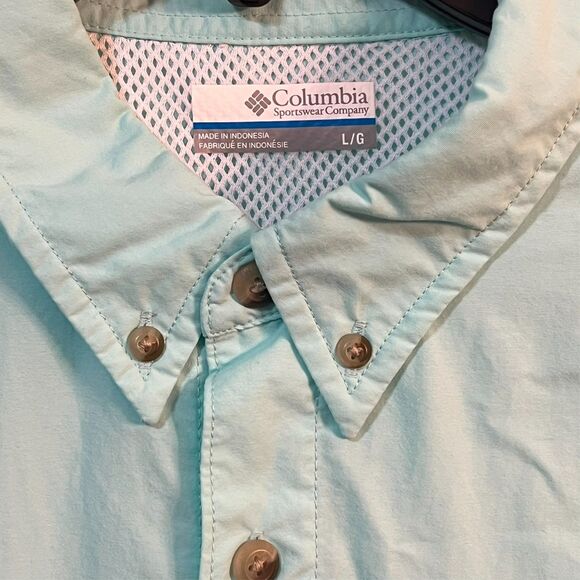 3 Columbia Bahama PFG Breathable Long Sleeve Button Down Shirt (Men's L) Blue - Picture 2 of 16